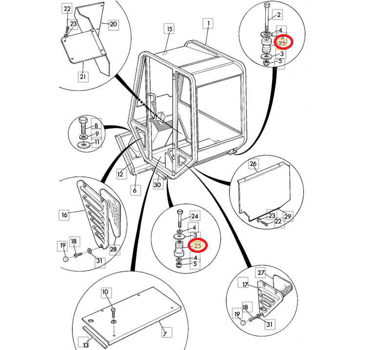 ПОДУШКА ПОД КАБИНУ JCB 3CX 4CX 263/24405